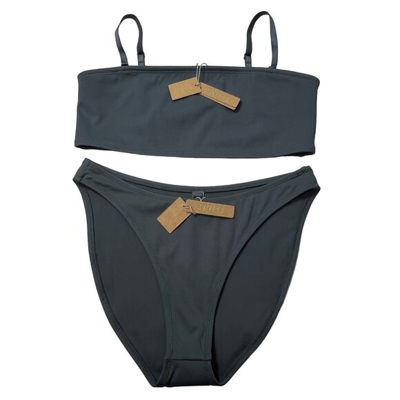 SKIMS Swim Skims Shaping Swim Bandeau Dipped Bikini Set Gunmetal